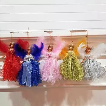 Рождественская кукла-ангел с перьями, висячие елочные подвески, украшения для домашнего декора One Size розовый