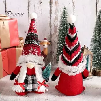 Рождественская кукла-гном, милая черная, красная, белая полосатая шляпа и клетчатый наряд, плюшевая кукла-гном, украшение, мини-рождественская елка, плюшевая безликая кукла Men