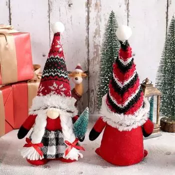 Рождественская кукла-гном, милая черная, красная, белая полосатая шляпа и клетчатый наряд, плюшевая кукла-гном, украшение, мини-рождественская елка, плюшевая безликая кукла Men