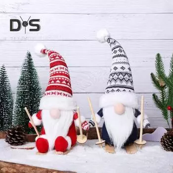 Рождественская кукла-гном, плюшевая безликая кукла-эльф, игрушка-гном, мягкая плюшевая праздничная фигурка-гном, подушка для рождественского домашнего декора красный