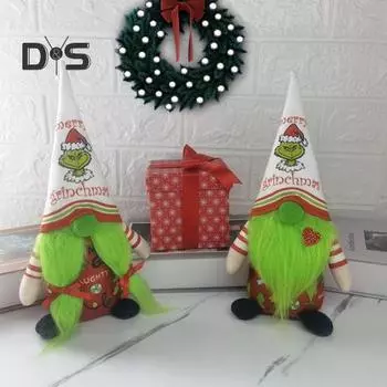 Рождественская кукла-гном с зеленой бородой, безликий гном, украшение, праздничное украшение, кукла-гном с остроконечной шляпой для домашнего декора One Size A