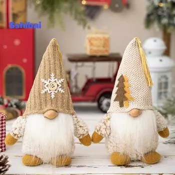 Рождественская кукла-гном, вязаная заостренная шапка ручной работы, снежинка, дерево, полная борода, милый настольный безликий гном, фаршированное украшение, товары для вечеринок, подарок белый
