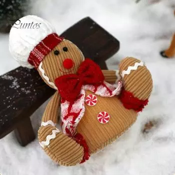 Рождественская кукла-имбирный человечек, украшение ручной работы, белая шляпа, шарф с бантом, сидящая игрушка-печенье, украшение для рождественской вечеринки, праздничный подарок A