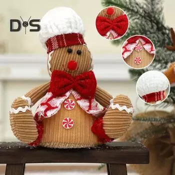 Рождественская кукла-имбирный человечек, украшение ручной работы, белая шляпа, шарф с бантом, сидящая игрушка-печенье, украшение для рождественской вечеринки, праздничный подарок B