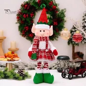Рождественская кукла, плюшевая фигурка эльфа для девочки и мальчика в шапке Санты, телескопическая кукла-нога, игрушка для декора праздничной домашней вечеринки Girl