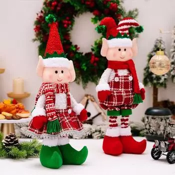 Рождественская кукла, плюшевая фигурка эльфа для девочки и мальчика в шапке Санты, телескопическая кукла-нога, игрушка для декора праздничной домашней вечеринки Girl