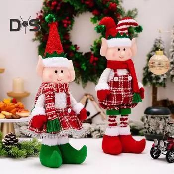 Рождественская кукла, плюшевая фигурка эльфа для девочки и мальчика в шапке Санты, телескопическая кукла-нога, игрушка для декора праздничной домашней вечеринки Girl