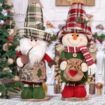 Рождественская кукла, плюшевая фигурка Санта-Клауса, снеговика, оленя, мягкая выдвижная ножка, рождественские игрушки для кукол для домашнего стола, каминной полки One Size A