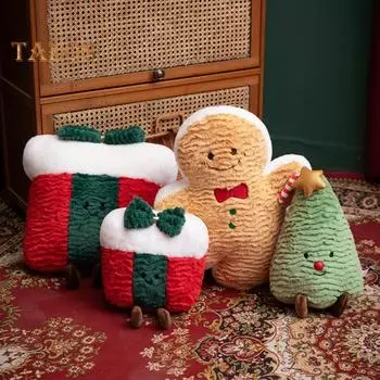 Рождественская кукла, плюшевая игрушка, пряничный человечек, рождественская елка, пончик, мягкая подушка, декор для дома и комнаты на Рождество, день рождения B