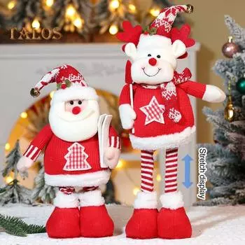 Рождественская кукла, плюшевая игрушка Санта-Клауса, снеговика, лося, с телескопической ногой для рождественского декора для дома, стола, камина, окна, сада B