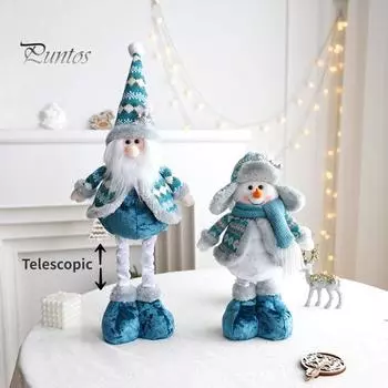 Рождественская кукла, плюшевая стоящая фигурка Санта-Клауса, оленя, снеговика с телескопической ногой, синяя игрушка-гном для дерева, камина, стола, окна A