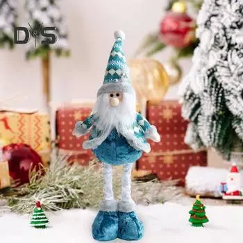 Рождественская кукла, плюшевая стоящая фигурка Санта-Клауса, оленя, снеговика с телескопической ногой, синяя игрушка-гном для дерева, камина, стола, окна A