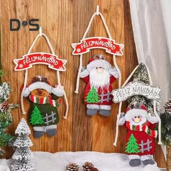 Рождественская кукла, подвесные украшения на елку, плюшевый мини-снеговик, медведь, олень, подвеска для зимнего домашнего офиса, окна, стены D