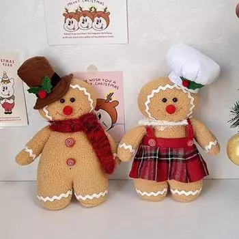 Рождественская кукла Пряничный человечек Пара Плюшевая игрушка Кукла Рождественское украшение для дома Подушка Милое клетчатое платье Cojin Navidad