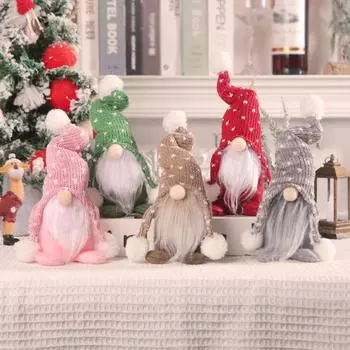 Рождественская кукла Рудольф Безликая Лесной человек Вязаная шапка Шар Гном Кукла Стоящие украшения One Size зелёный