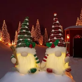 Рождественская кукла Сани Эльф Лыжный Гном со светодиодной подсветкой Рождественские украшения для дома Рождество Новый год 28см красный