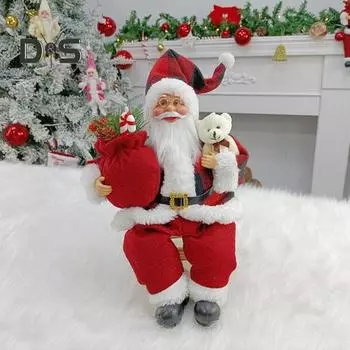Рождественская кукла Санта-Клауса, плюшевый свитер, Санта держит подарочный пакет, фигурка, рождественская елка, декор, праздничные принадлежности для дома, бара, стола, камина G