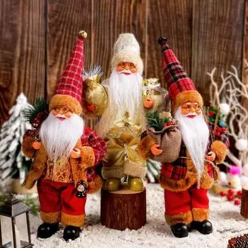 Рождественская кукла Санта-Клауса, сделанная вручную, стоящая Санта, держащая подарки, фигурка рождественской елки C