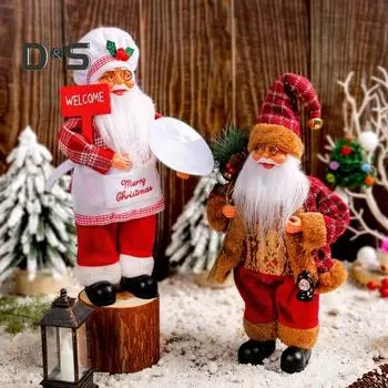 Рождественская кукла Санта-Клауса, сделанная вручную, стоящая Санта, держащая подарки, фигурка, подвеска на рождественскую елку для домашнего офиса, стола, декор для рождественской вечеринки D