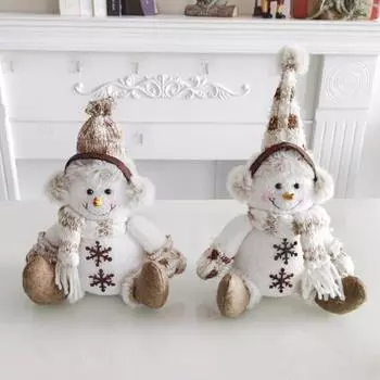 Рождественская кукла-снеговик, плюшевый орнамент, мягкая кукла-снеговик, шапка, вязаный шарф и грелка для ушей, милый реквизит для фото, рождественское украшение для дома B