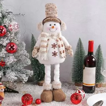 Рождественская кукла-снеговик, украшение, выдвижные длинные ноги, вязаный шарф ручной работы, плюшевые наушники, Рождественский настольный орнамент в виде лося, праздничный праздничный подарок