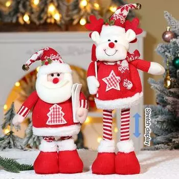 Рождественская кукла-украшение, плюшевая игрушка Санта-Клауса, снеговика, лося с телескопической ногой B