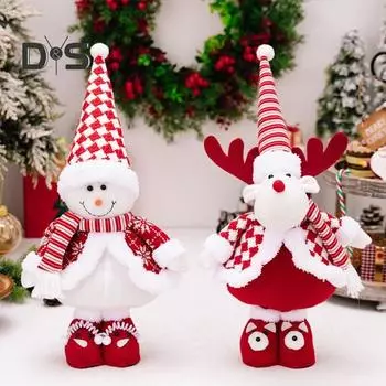 Рождественская кукла-украшение с телескопическими ножками, плюшевая фигурка Санта-Клауса, снеговика, оленя, мягкая стоячая кукла, праздничное украшение Elk