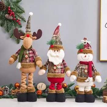 Рождественская кукла-украшение с телескопической ногой, плюшевая кукла, игрушка, набитая Санта-Клаусом, снеговиком, оленем C