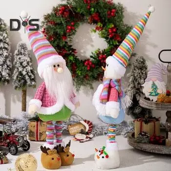 Рождественская кукла-украшение с телескопической ногой, плюшевая кукла-снеговик Санта-Клаус, мягкая настольная фигурка для украшения подоконника в праздничной комнате Xmas Santa Claus