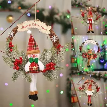 Рождественская кукла-вешалка, венок, кукла Санта-Клаус, подвеска на дверь S