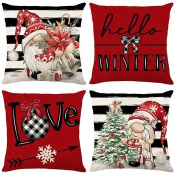 Рождественская льняная наволочка для подушки Подушка для дивана Чехол для подушки с надписью «Письма в клетку» 45*45cm JYM386-1