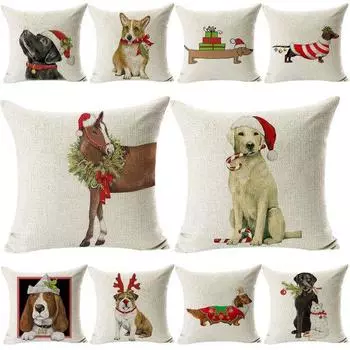 Рождественская льняная наволочка с животными и собаками, чехол для подушки, диван-кровать, автомобиль, кафе, офисный декор