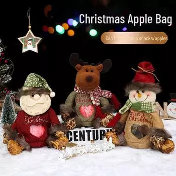 Рождественская льняная сумка для яблок, кукольная сумка для конфет - Детская подарочная сумка Flannel Cartoon Apple Bag Snowman