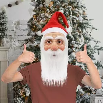 Рождественская латексная маска Санты, тот же латексный гарнитур, белая бородатая маска Санты, реквизит One Size