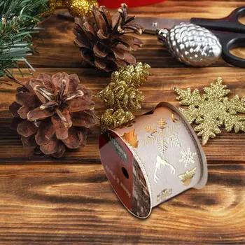 Рождественская лента для поделок, 9,1 м, декоративная лента, проволочный край, изготовление бантов, Beige A