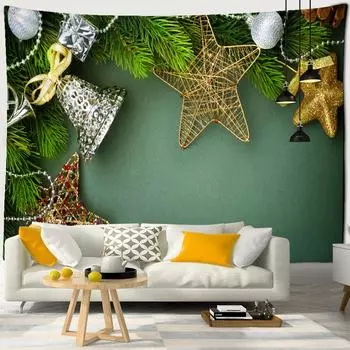 Рождественская лента, гобелен, настенные колокольчики, бусины, подарки, новогодняя комната, спальня, праздник, искусство, психоделическая тайна, домашний декор 95x70cm