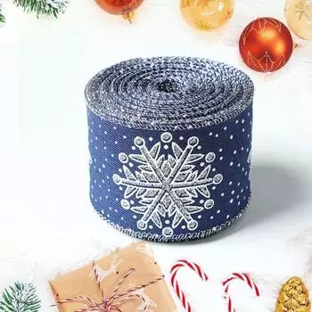 Рождественская лента из тонкого льна с принтом снежинок, многофункциональная тканая лента для создания атмосферы, украшения для рукоделия серебряный