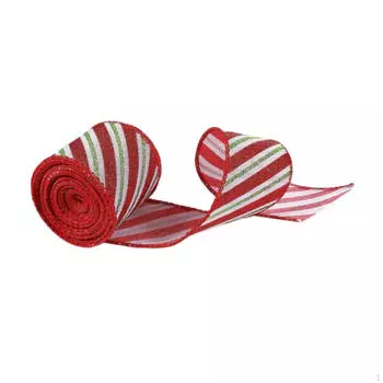 Рождественская лента с блестками, украшение, длина 5 ярдов, обертывание, проволока, полосатая