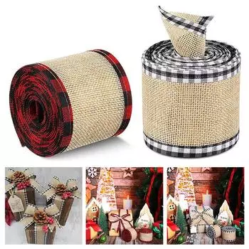 Рождественская лента в деревенском стиле, имитация льняной ленты, окантовочная лента в клетку B