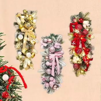 Рождественская лестница с гирляндами, праздничный венок в форме слезы для заднего плана стены крыльца гостиной входной двери столовой золотой