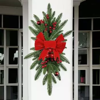 Рождественская лестница Swag Цветной шар Искусственное растение Бантик Многоразовый Крытый Открытый Окно Дверь Настенный венок Гирлянда Праздничное украшение красный