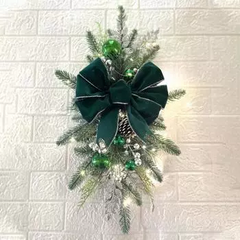 Рождественская лестничная гирлянда Рождественская гирлянда Праздничный рождественский декоративный набор Венок Гирлянда с ягодами Светодиодные лампы для камина XXL зелёный