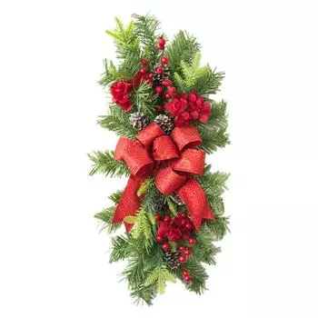 Рождественская лестничная гирлянда с каплевидной отделкой, рождественская лестничная гирлянда с бантом, искусственная сосновая ветка, гирлянда для праздничного украшения дома A