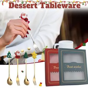 Рождественская ложка из нержавеющей стали, кофейная ложка, суп, сахар, десерт, чайные ложки, вилка, кухонная посуда One Size