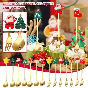 Рождественская ложка Снеговик Ложка Вилка Рождественская елка Десерт Кофейная ложка Фруктовая вилка Мультяшный Клаус Рождественский подарок One Size