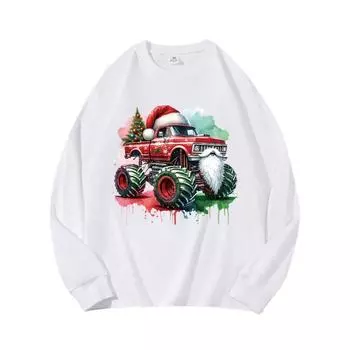 Рождественская машинаОсенняя одежда Длинные рукава Чистый хлопок Новый мужской и женский топ, весенний внутренний слой, базовая рубашка, круглый вырез Футболка с длинными рукавами M коричневый