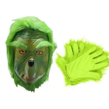 Рождественская маска с красной шляпой и перчаткой, косплей рождественский забавный карнавальный костюм для вечеринки с полным лицом из латекса, реквизит One Size