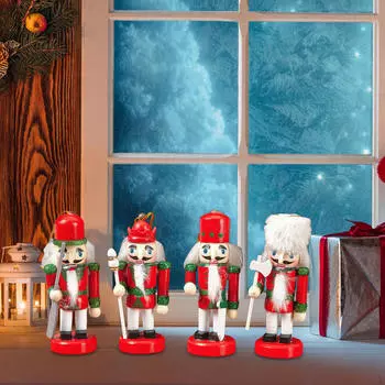 Рождественская Мини-фигурка Щелкунчика Традиционные праздничные фигурки Деревянная кукла Дерево Red Green
