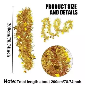 Рождественская мишура Лента Гирлянды Рождественские елки Подвесные пластиковые Красочные звездные украшения День рождения Свадьба Новый год 1PC золотой