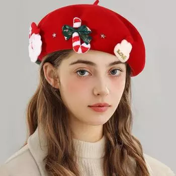 Рождественская мода шапки художника дети взрослые шерстяные шапочки зимние французские береты для украшения дома праздник вечеринка чёрный